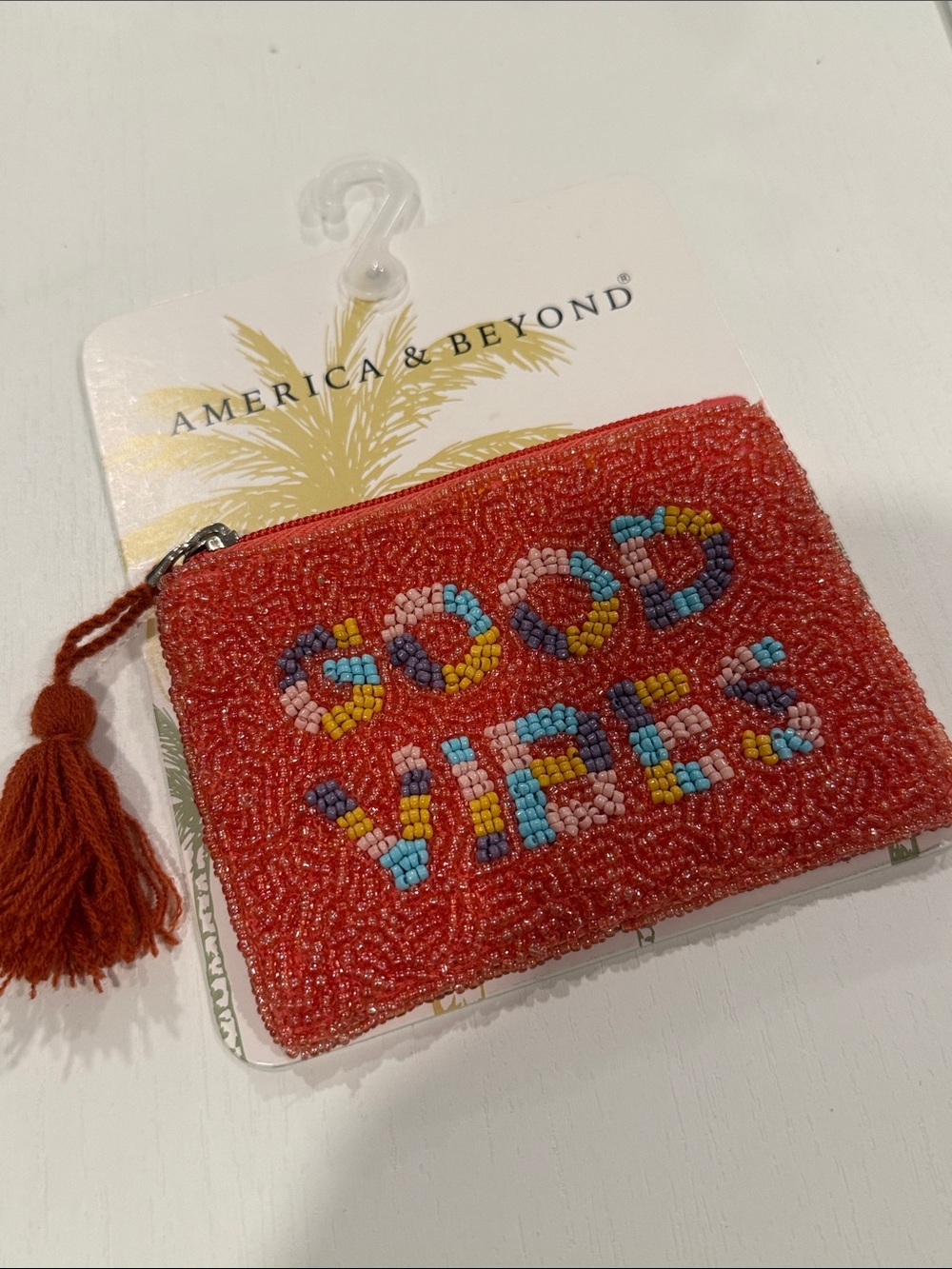 America & Beyond Beaded “Good Vibes” Zip Pouch